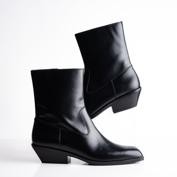 Massimo Dutti Womens Leather Boots Square toe Black US 9 EU 40 NWB 1130/350 - Picture 1 of 11